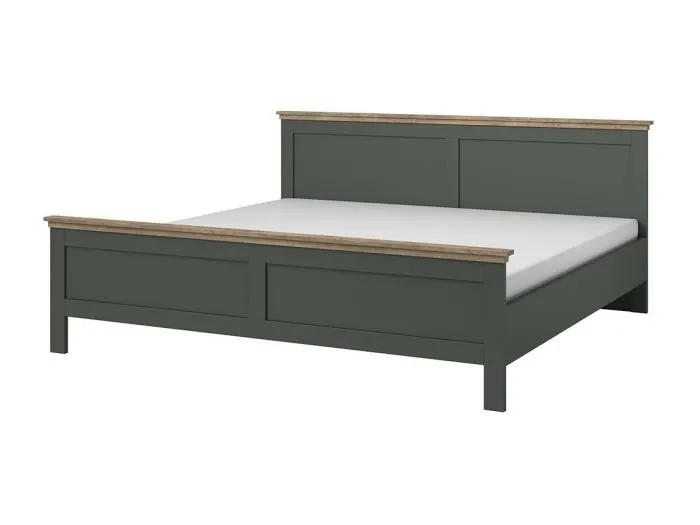 Erwachsenenbett 160x200 aus der Kollektion ASSIA. Farbe Khakigrün und Eichenoptik-Finish.