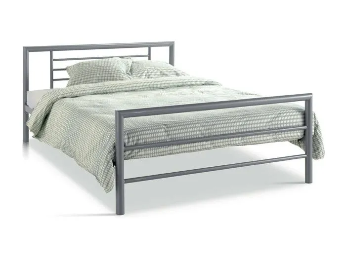 Metall-Doppelbett ECHO, 140x200 cm, glänzend grau, mit Lattenrost