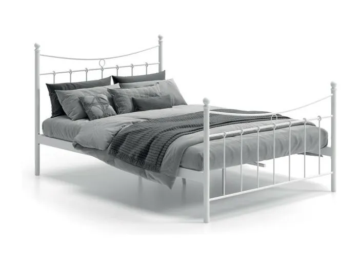 Doppelbett aus weißem Metall 140x200 SENCHA im zeitgenössischen Stil.