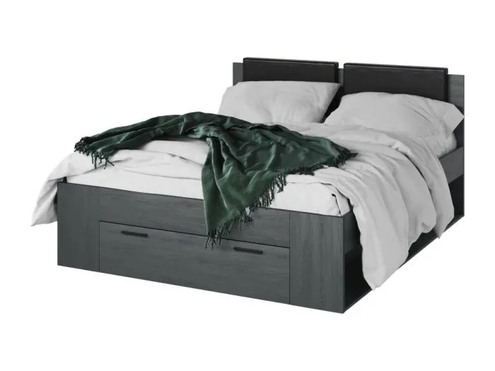 Erwachsenenbett 160x200 mit Lattenrost und integrierten Schubladen - Kollektion FLOYD. Farbe: Grau in Holzoptik.