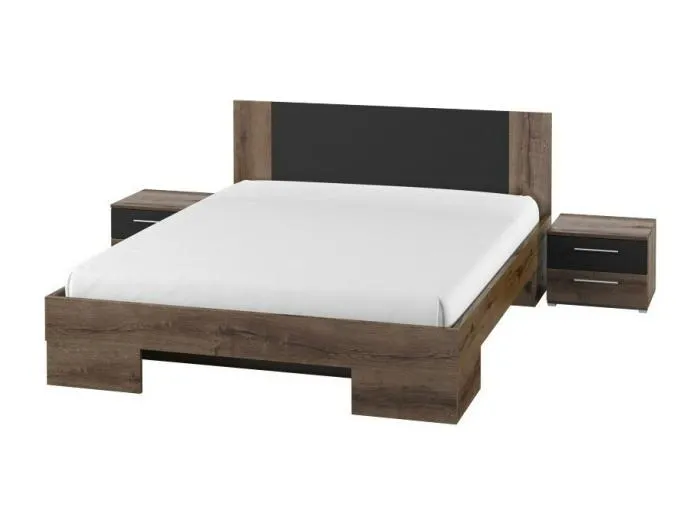 Erwachsenenbett 160x200, Kollektion IRINA. Farbe dunkle Eiche und Schwarz.