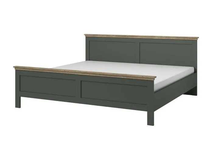 Erwachsenenbett 180x200, Kollektion ASSIA. Farbe Khakigrün mit Eichenoptik-Finish.