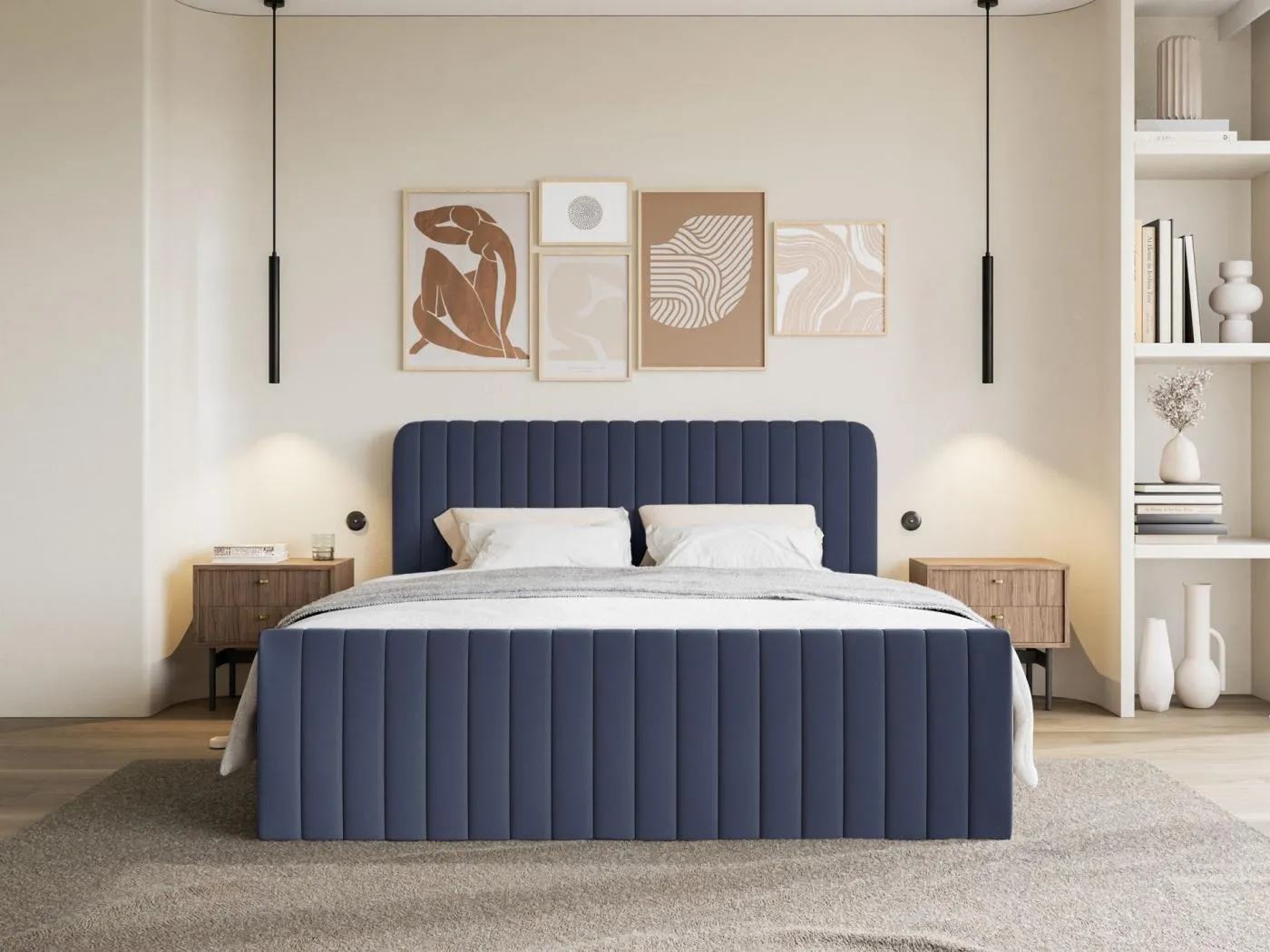 Boxspringbett mit Bettkasten - Topper und Chenille-Bezug - Marineblau - 200x200 cm - SALIANO