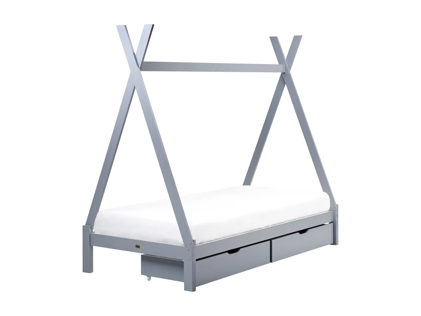 Tipi-Kinderbett mit Schubladen Kiefernholz grau Lattenrost 90 x 200 cm DEVAY