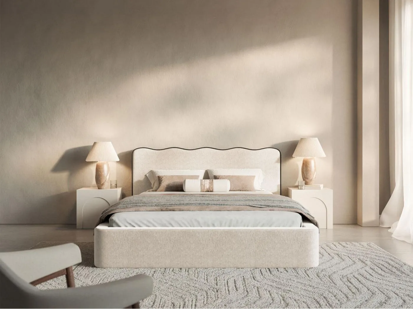 Polsterbett 180x200 - mit Strukturstoff - Hellbeige - DUNEY