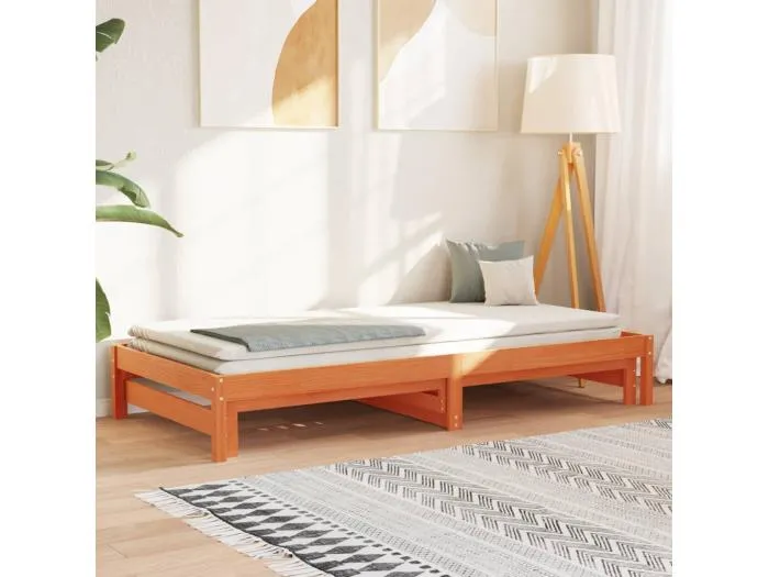 Tagesbett Ausziehbar Wachsbraun 90x190 cm Massivholz Kiefer