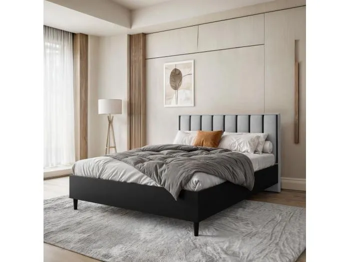 POLSTERBETT Stella 166/211/108 schwarz/grau