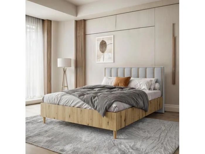 POLSTERBETT Stella 166/211/108 eiche Artisan/grau