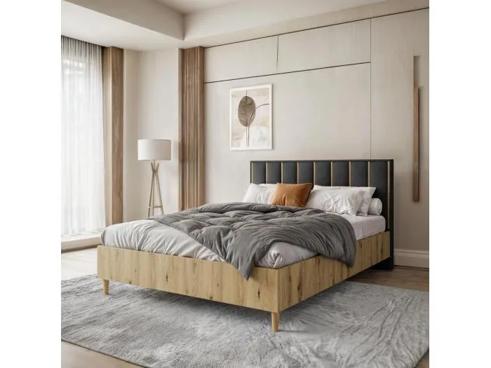 POLSTERBETT Stella 166/211/108 eiche Artisan/schwarz