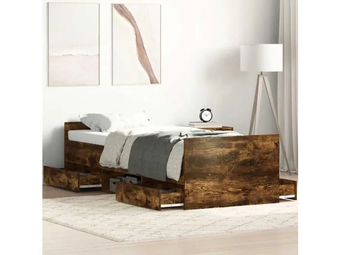 Bettgestell mit Kopf- und Fußteil Räuchereiche 75x190 cm