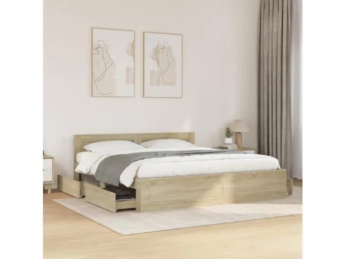 Bettgestell mit Kopfteil Sonoma-Eiche 180x200 cm Holzwerkstoff