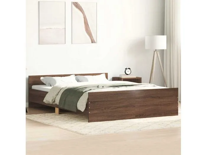 Bettgestell mit Kopf- und Fußteil Braun Eiche-Optik 150x200 cm