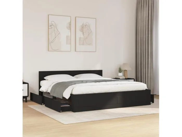 Bettgestell mit Kopfteil ohne Matratze Schwarz 180x200 cm