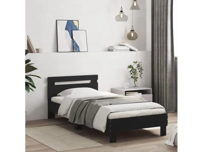 Bettgestell mit Kopfteil Schwarz 90x190 cm Holzwerkstoff
