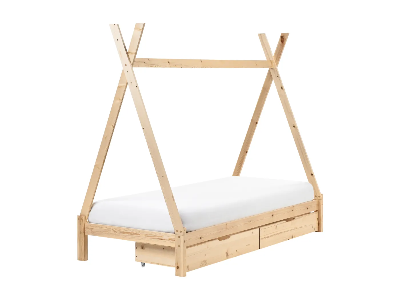 Tipi-Kinderbett mit Schubladen Kiefernholz hellbraun Lattenrost 90 x 200 cm DEVAY