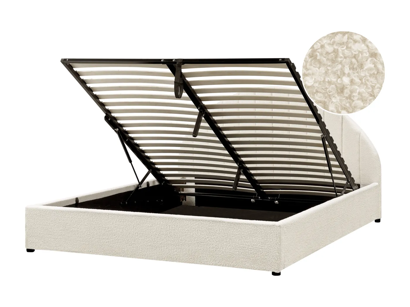 Bett mit Stauraum Bouclé CHADENET 160 x 200 cm Cremeweiss