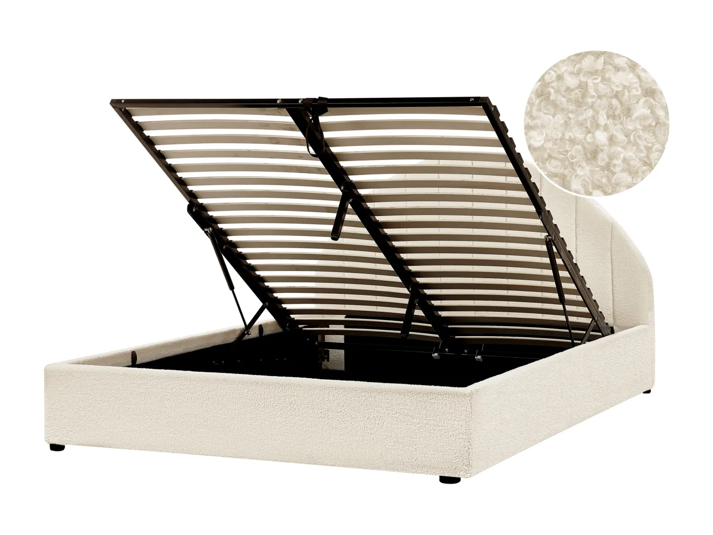 Bett mit Stauraum Bouclé CHADENET 140 x 200 cm Cremeweiss