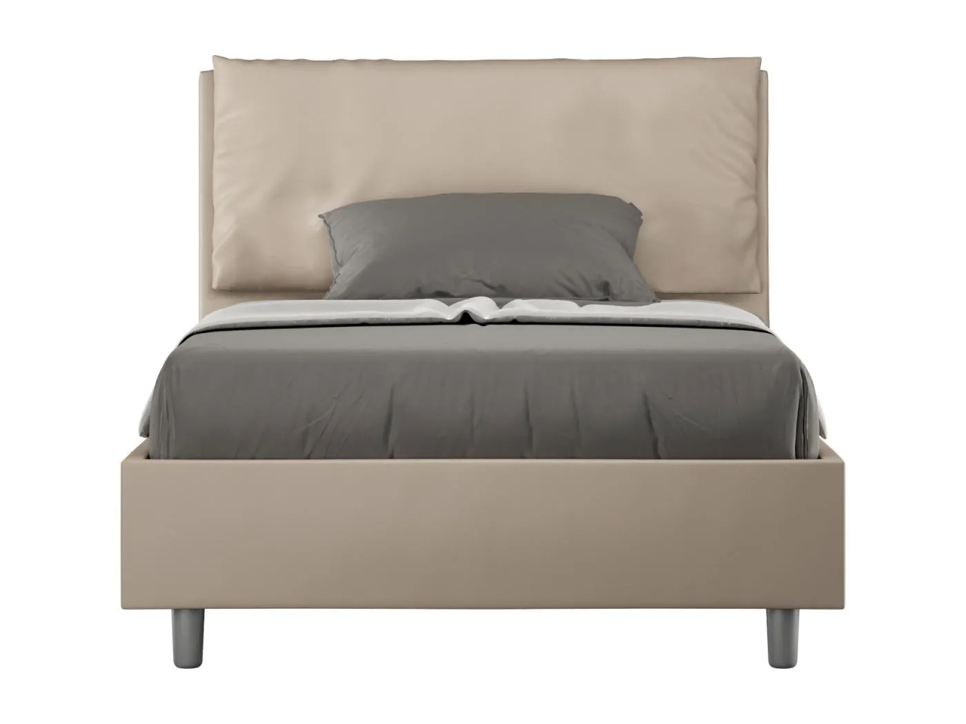 Gepolstertes Bett mit Bettkasten 120x210 mit Kunstlederbezug Taubengrau Antea Large