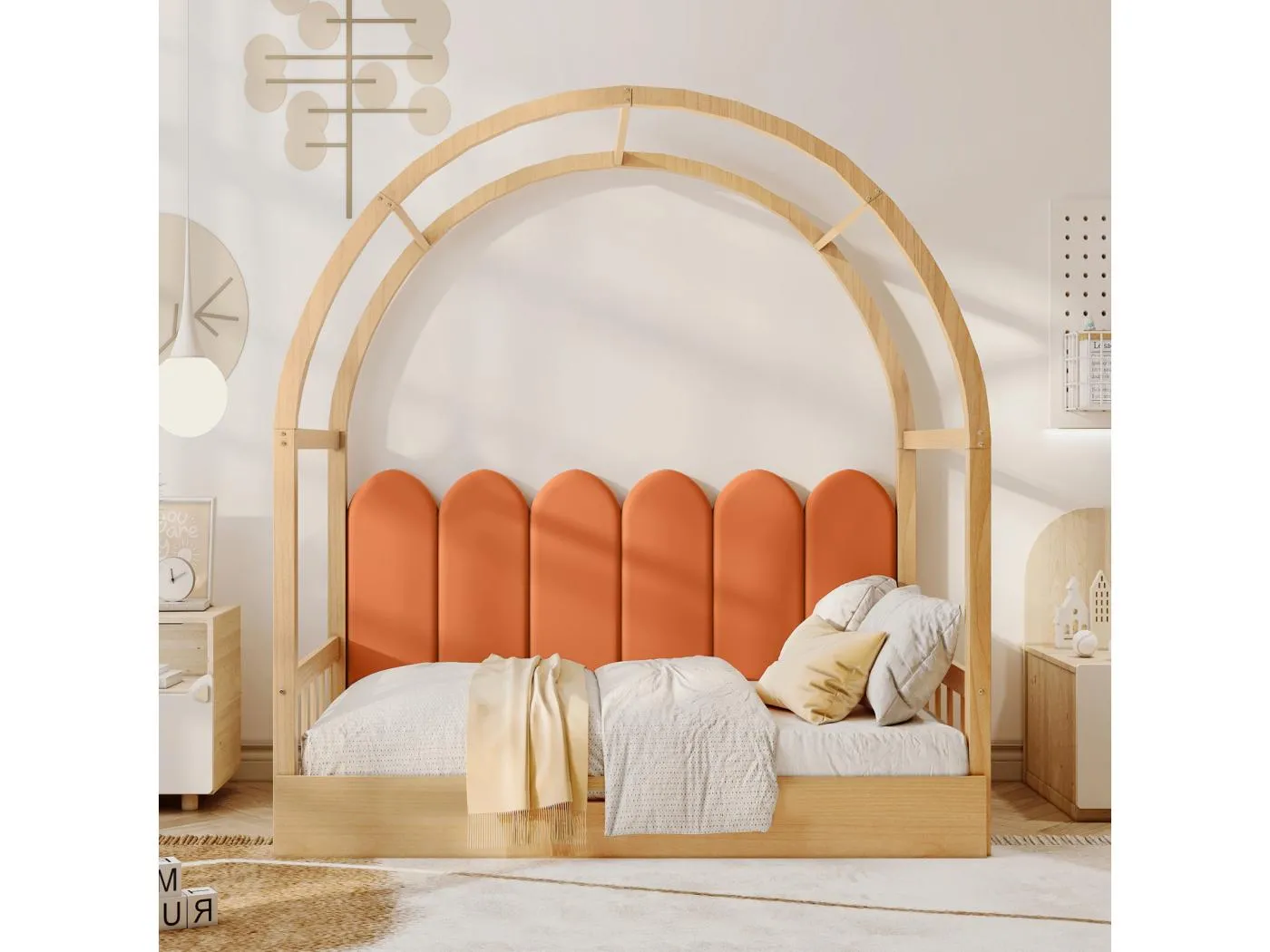 (Mit Matratze) Ausziehbares Hochbett, Ausziehbett, Kinderbett, Diwan, Doppelbett, Samtkissen, Kiefer, Weiß + Rosa, 140x100/200cm