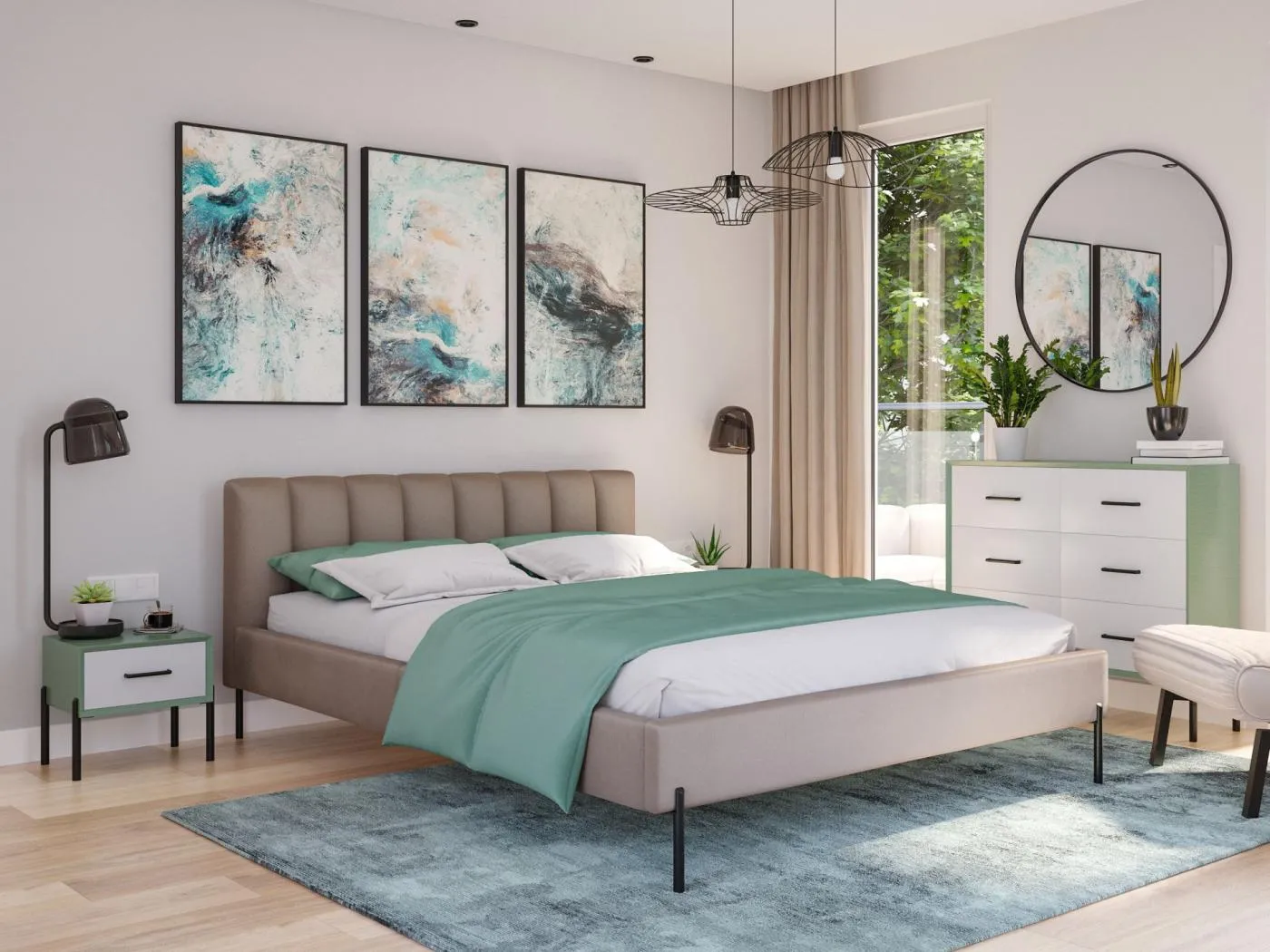 Polsterbett 160x200 cm – mit Lattenrahmen und Veloursbezug – Greige – VERAT