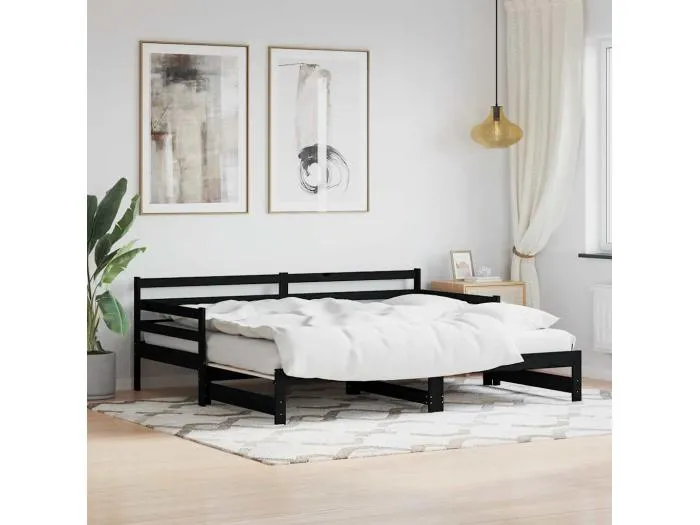 Tagesbett Ausziehbar Schwarz 80x200 cm Massivholz Kiefer