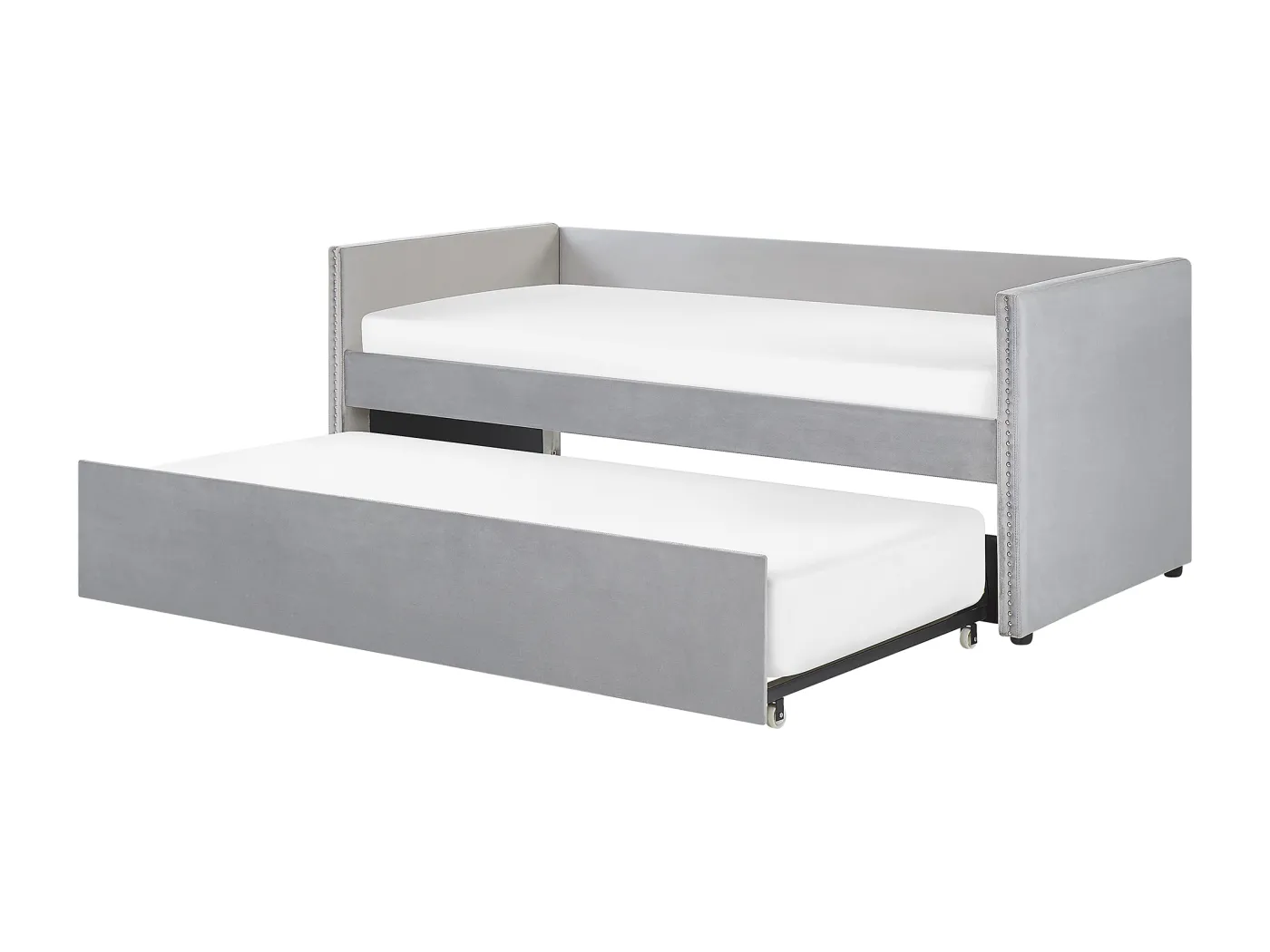Tagesbett für 2 Personen Samt grau mit Lattenrost 90x200 cm ausziehbar Troyes