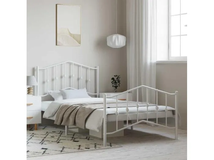 Bettgestell mit Kopf- und Fußteil Metall Weiß 100x200 cm