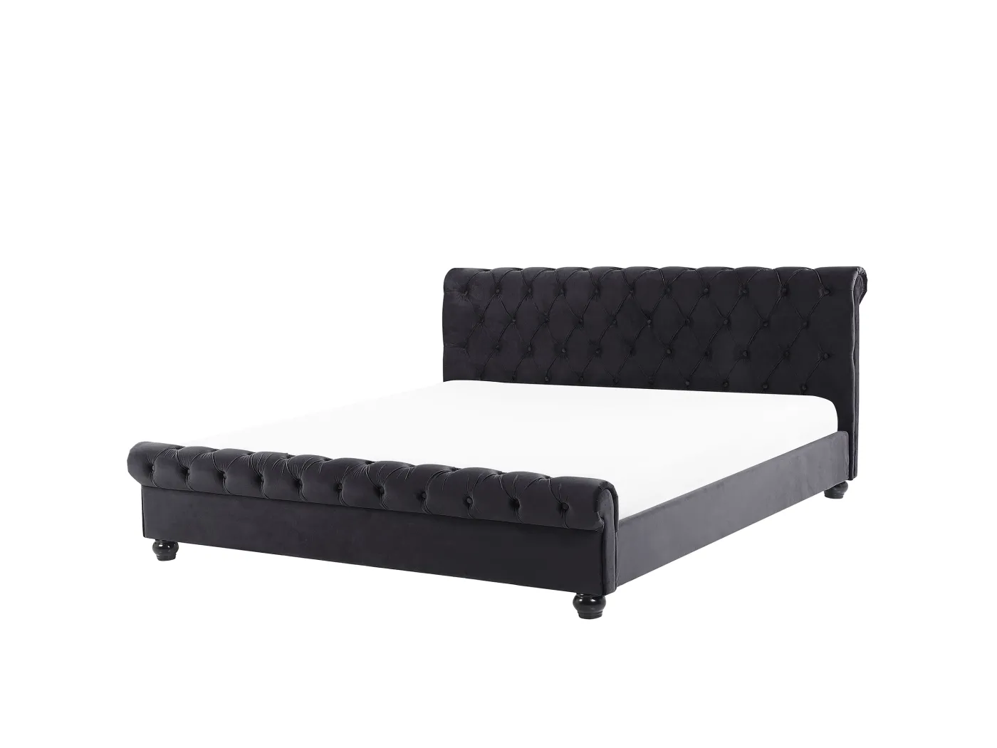 Stilvolles Bett Polsterbezug Samtstoff Chesterfield Style schwarz Avallon
