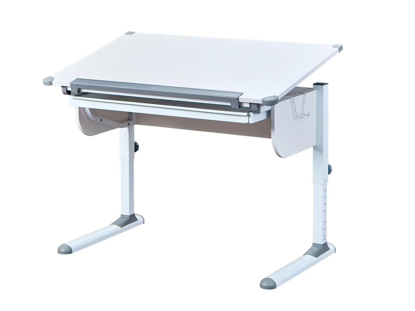 Stog  Schreibtisch mit hebe/senk Platte und 1 Schubladen weiss und grau.