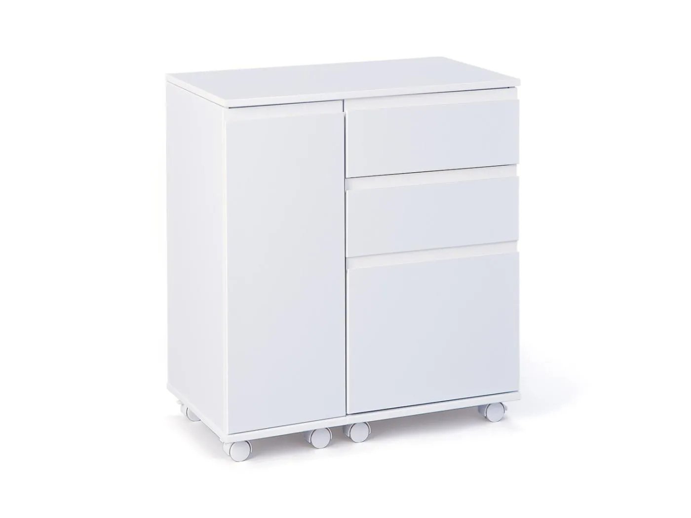 Lapo Schreibtisch ausziehbare Tischplatte, 3 Schubladen, 1 Tür, weiss.