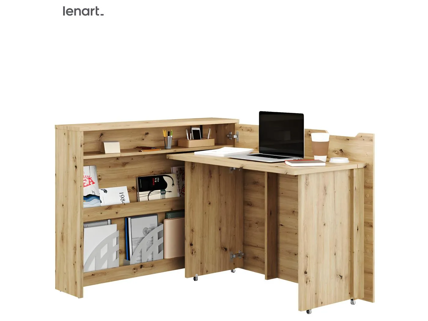 Lenart Ausziehbarer Schreibtisch mit Stauraum WORK CONCEPT CW01 P Rechts 115 cm Artisan Eiche