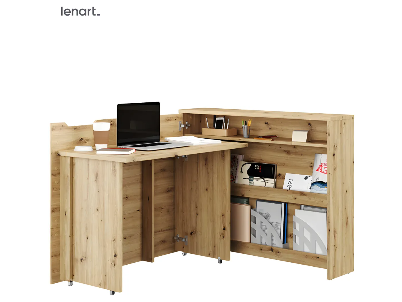 Lenart Ausziehbarer Schreibtisch mit Stauraum WORK CONCEPT CW01 L Links 115 cm Artisan Eiche