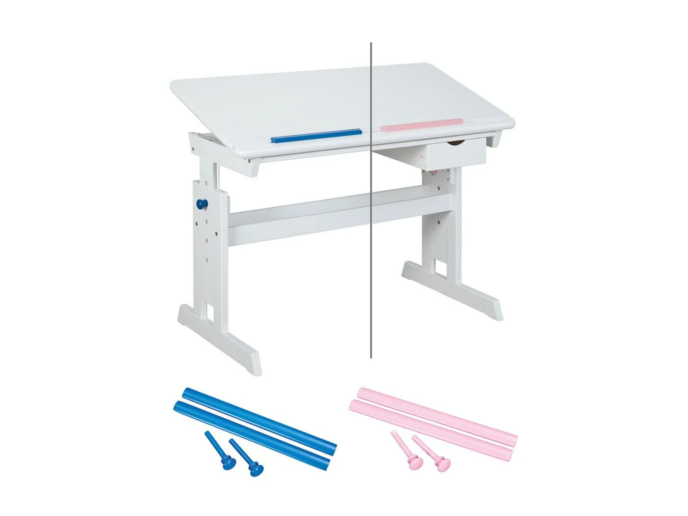 Batur Schreibtisch 1 Schublade weiss,blau/ pink.