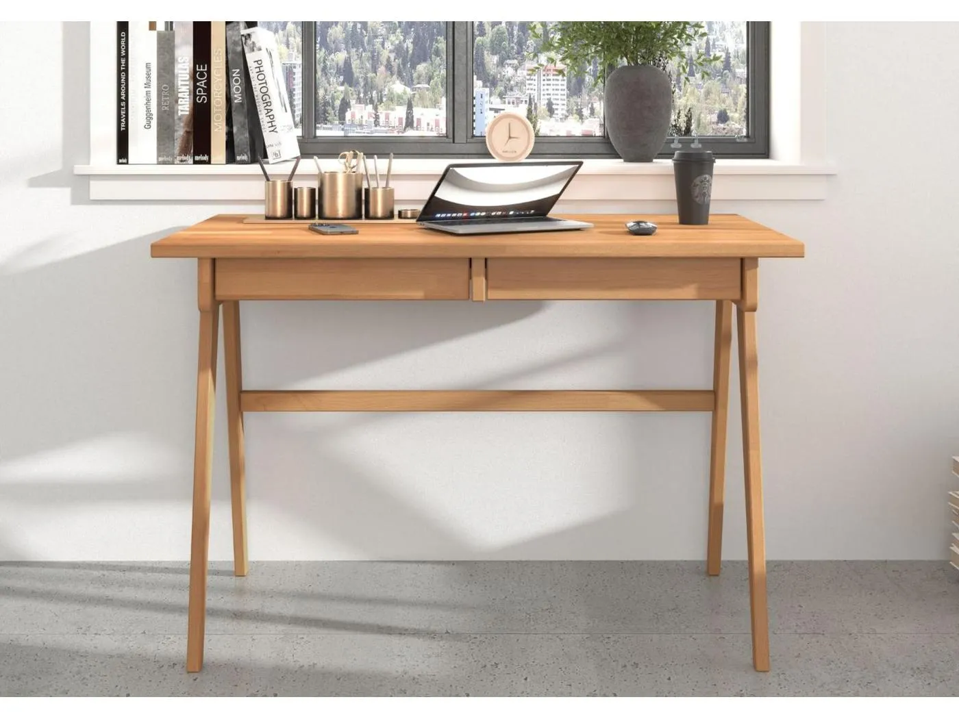 Schreibtisch Edda, 120/65/75 cm in naturfarben, buchenholz