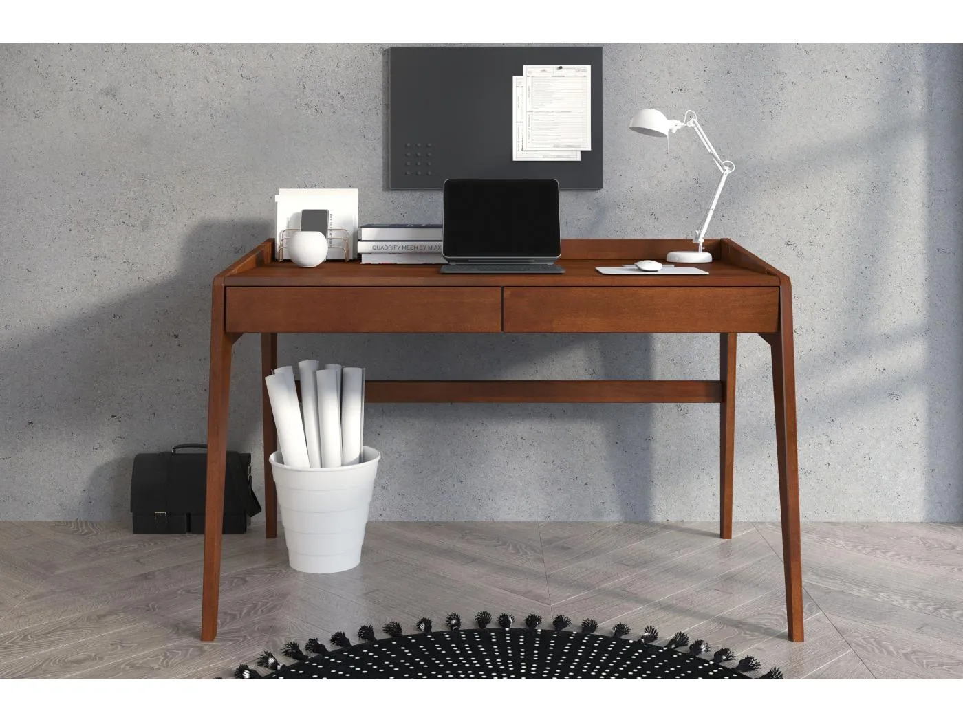 Schreibtisch Elisa, 125/70/81 cm in nussbaumfarbe, buchenholz