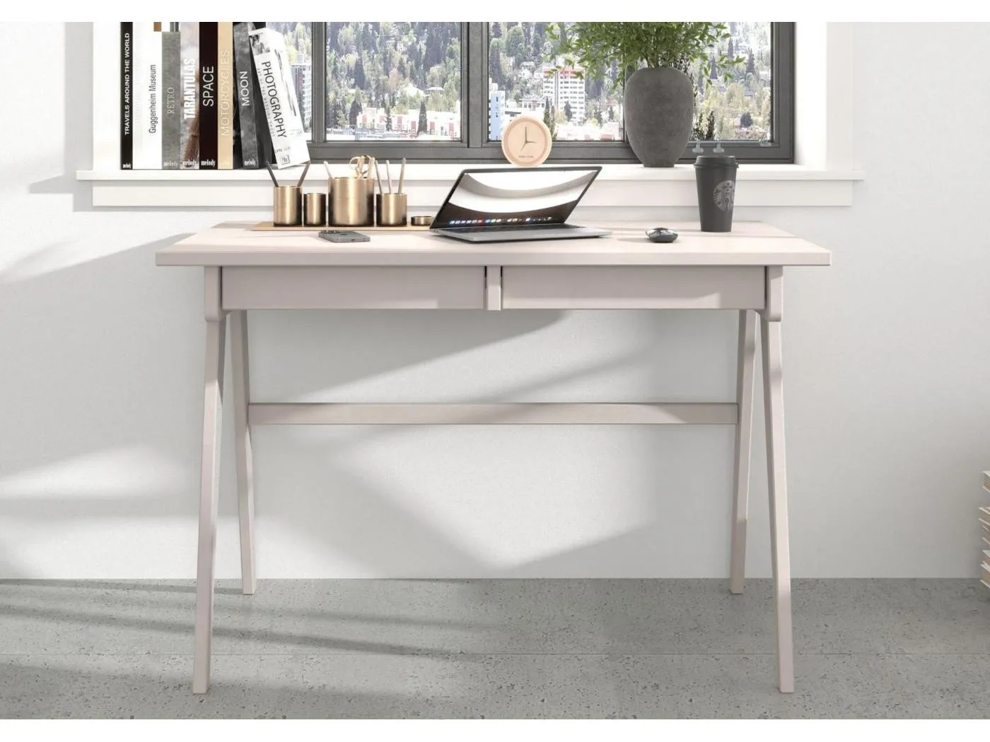 Schreibtisch Edda, 120/65/75 cm in weiß, buchenholz