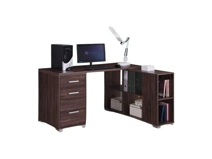 Eck-Schreibtisch IZMIR in modernem Design – Nussbaumfarben und Grau – 9 Aufbewahrungsfächer