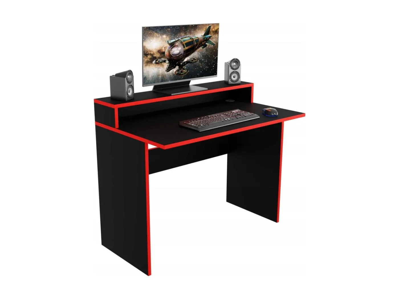 Schwarzer Gaming-Computertisch für Spieler.