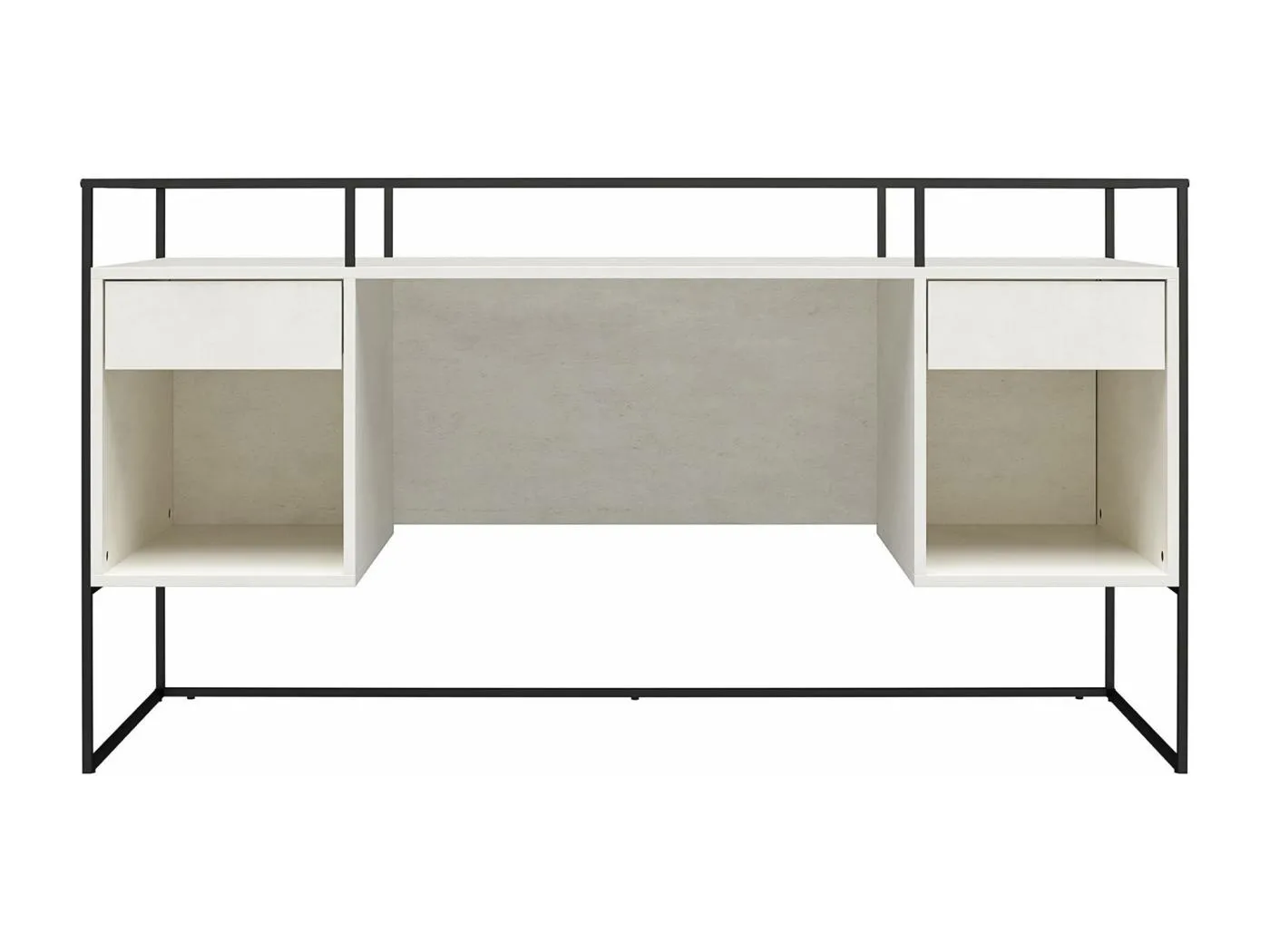Schreibtisch mit 2 Schubladen und Staufach aus Glas mit Unterteil aus MDF, gipsfarben