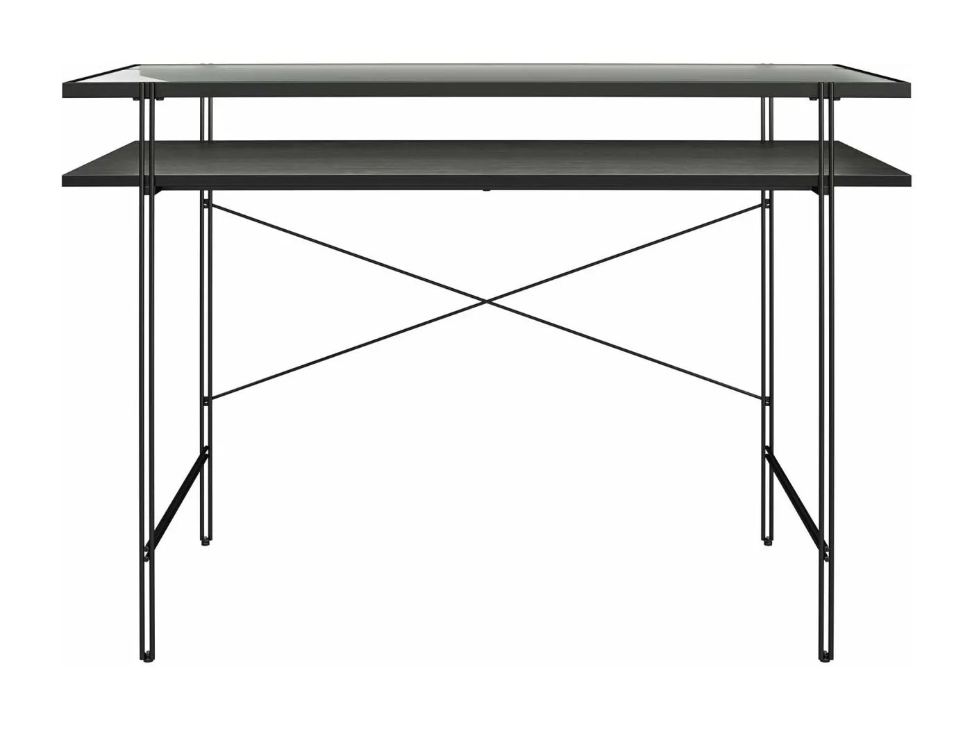 Wainwright | Schreibtisch mit Glasplatte und Metallgestell Schwarz