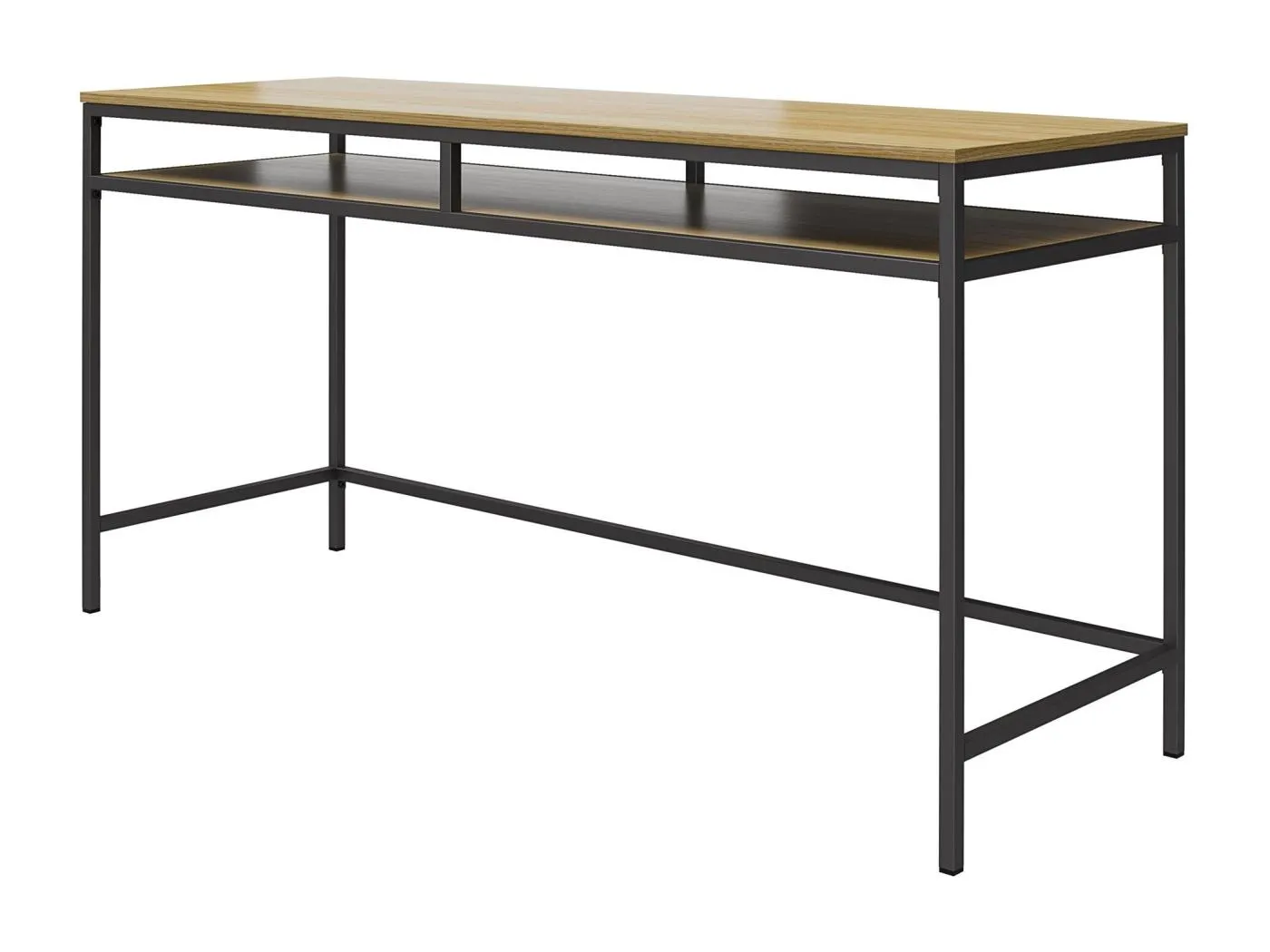 Computertisch aus Spanplatten-Eiche und Metallrahmen in Graphitgrau