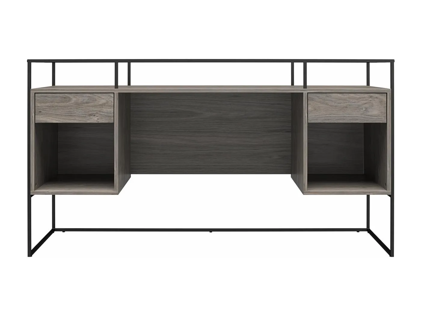 Schreibtisch mit 2 Schubladen und Stauraum aus Glas mit Unterteil aus MDF in Eiche, grau