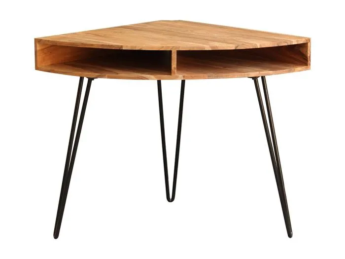 Eckschreibtisch aus massivem Akazienholz und schwarzem Metall GOSBY