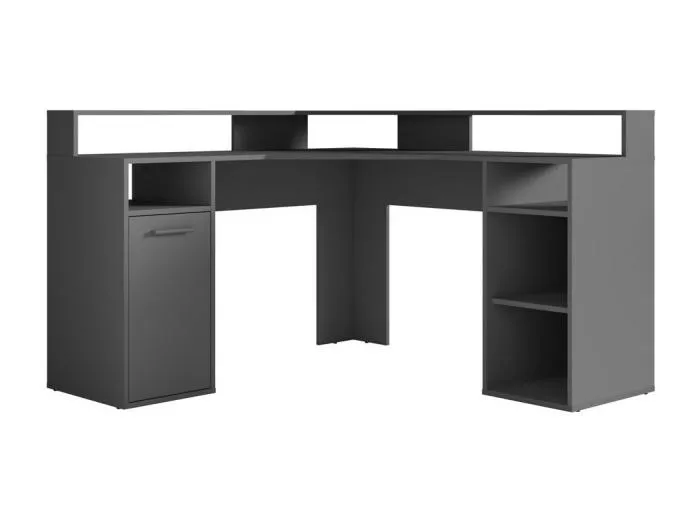 Eckschreibtisch OFFICE in Grau mit Aufbewahrungsbox, 3 Fächern und Bildschirmhalterung