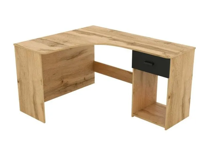 Eckschreibtisch im Design mit zahlreichen Aufbewahrungsmöglichkeiten, Kollektion LOUANE, Farbe Eiche und Schwarz.