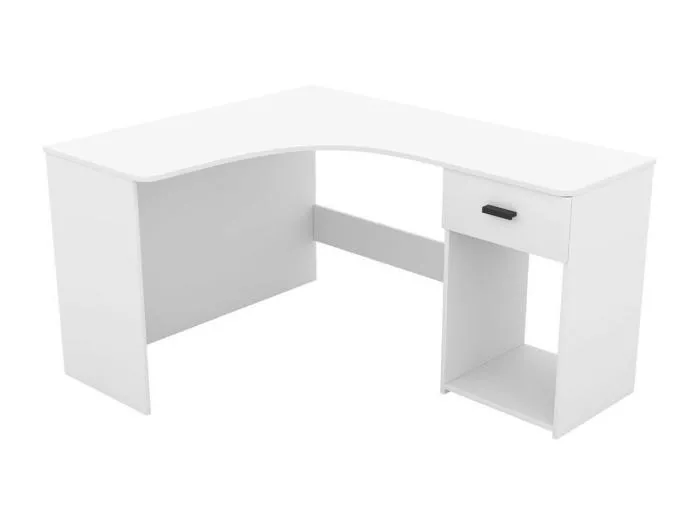 Eckschreibtisch im Design mit vielen Ablagemöglichkeiten, Kollektion LOUANE, Farbe Weiß.