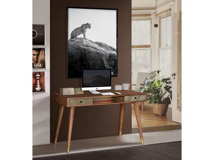 Schreibtisch aus Mangoholz und Bronze