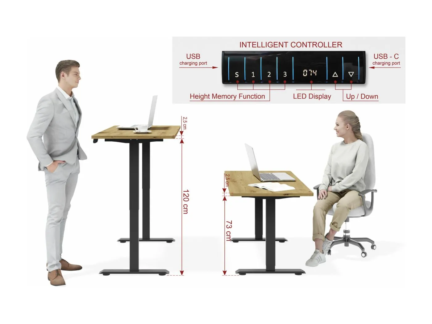 Höhenverstellbarer Schreibtisch BIM Natural Desk Eichenfurnier 140x70x3 schwarz/Eiche