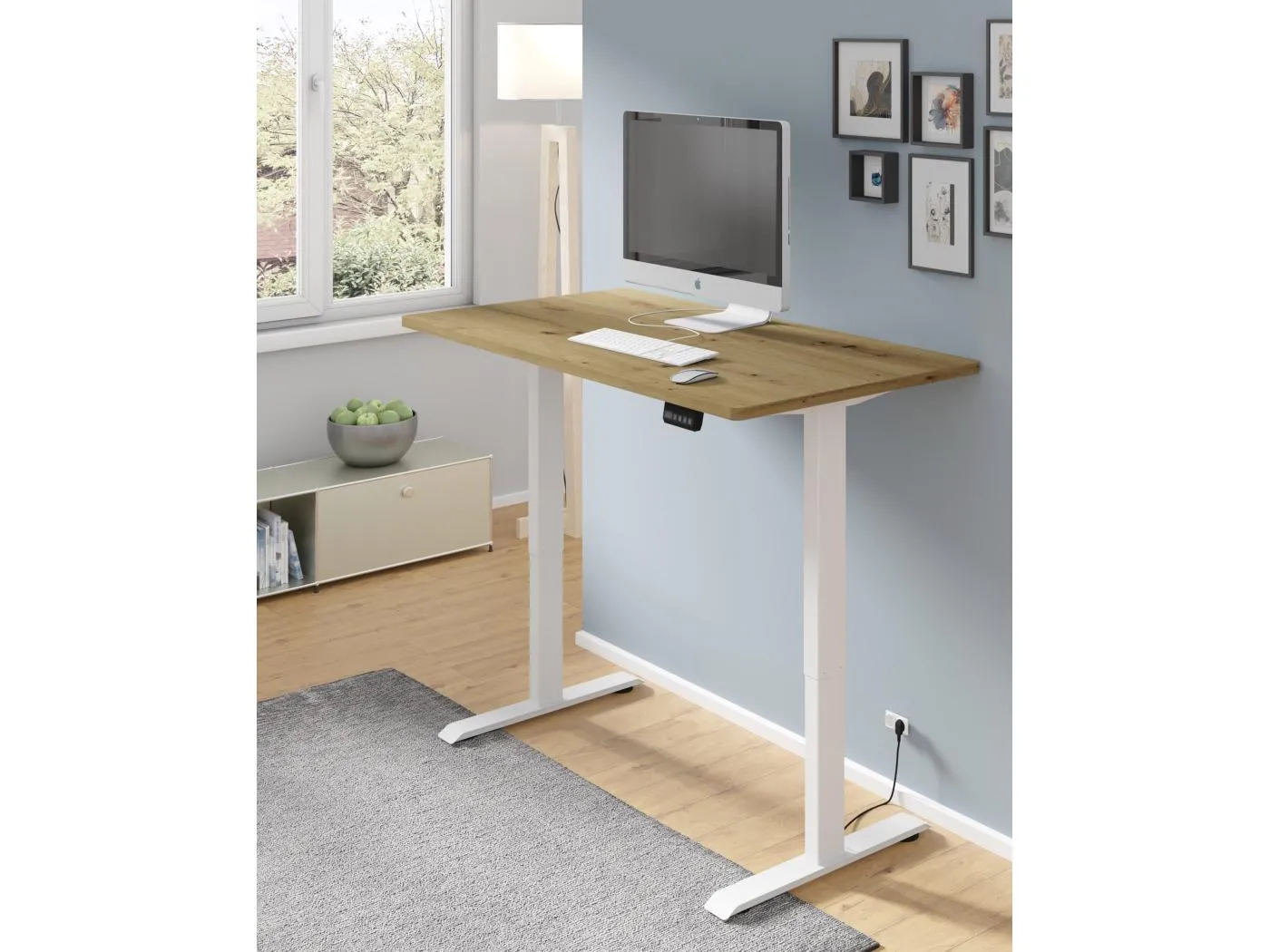 Höhenverstellbarer Schreibtisch BIM Natural Desk Eichenfurnier 160x80x3 white/Eiche