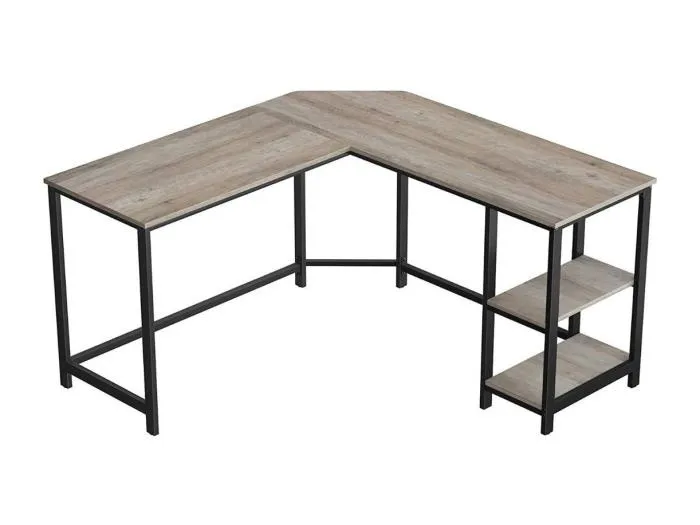 Rechtwinkliger Eckschreibtisch mit 2-stufigem Regal im Industrial-Stil